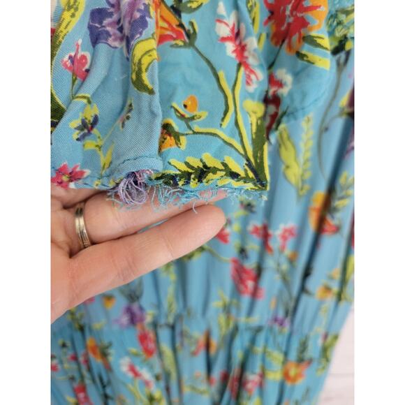 Angie Dress Womens SZ Large Blue Floral Ruffle Colorful Summer Sleeveless - Picture 12 of 16